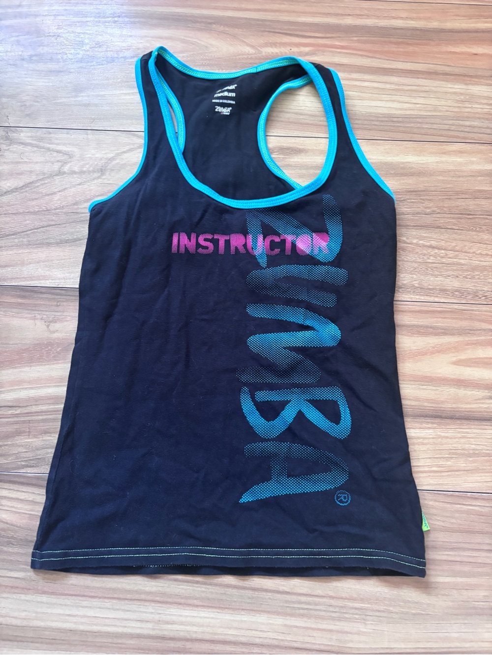 Zumba Fitness Black Tank Top with Teal Trim and Pink Instructor Print medium